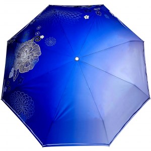 Синий женский зонт Три слона с цветами, автомат, арт.3680-5